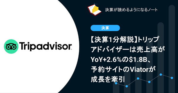 トリップアドバイザーは売上高がYoY+2.6%の$1.8B、予約サイトのViatorが成長を牽引【決算1分解説】