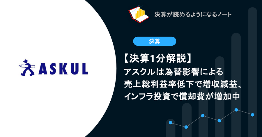 【決算1分解説】アスクルは為替影響による売上総利益率低下で増収減益、インフラ投資で償却費が増加中